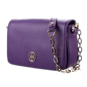 Tory Burch Purple Leather Mini Robinson Chain Shoulder Bag